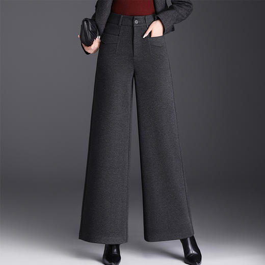 QYM 3516-Y妈妈装毛呢阔腿裤宽松休闲裤直筒裤 商品图0
