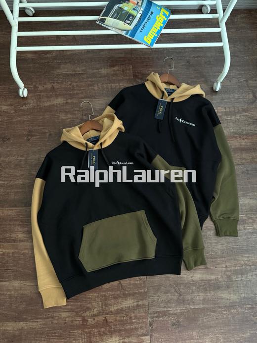 拉夫家情侣款宽松版徽标加绒加厚拼色连帽衫 商品图0