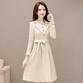 QYM 23002-Y仿貂绒连衣裙厚款腰带收腰中长款时尚A字裙