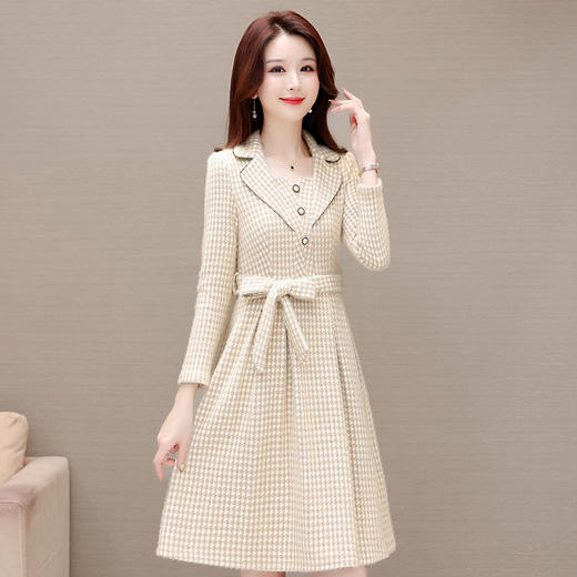 QYM 23002-Y仿貂绒连衣裙厚款腰带收腰中长款时尚A字裙 商品图0