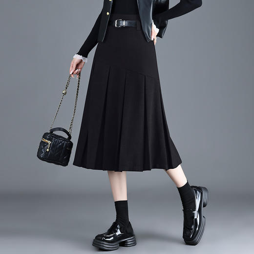 QYM 6990-Y毛呢百褶半身裙高腰裙 商品图1