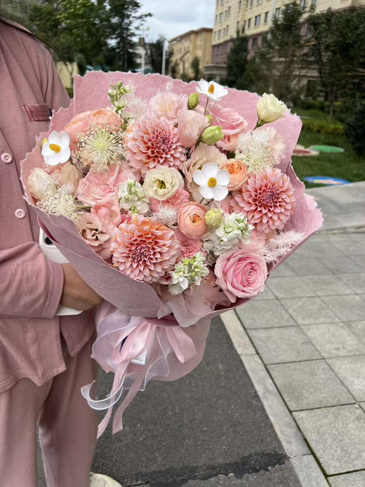 粉色系，插花泥花束，手撕纸包装 商品图0