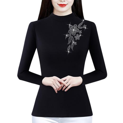 KQL 720G6728时尚加绒加厚烫钻T恤洋气半高领上衣打底衫 商品图4