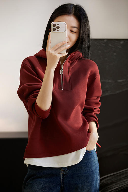 南油高货❗时尚博主人手一件！【梅茵凯琳Meline Kaylin空气层假两件连帽卫衣】减龄慵懒美感穿搭❗高级又自在❗✅进口空气层面料，蓬松柔软！✅宽松H型廓形，包容性极好，不挑身材藏肉显瘦 商品图7