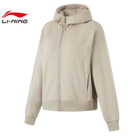 李宁女子加绒运动开衫连帽健身外套AWDU562-4