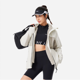 李宁女子冬季连帽健身风衣三合一运动外套AWBU010-7