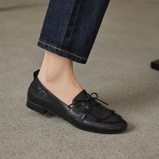 FX919-6巨好穿舒适平底豆豆鞋女2025新款羊皮流苏中口单鞋一脚蹬小皮鞋 商品图1