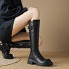 【预售7天】牛皮厚底高筒骑士靴女秋冬新款复古真皮圆头粗跟显瘦长筒靴MD&67-150 商品缩略图2