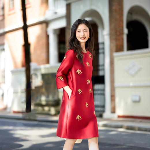 丁摩 春秋重工钉珠管燕子刺绣 气质显瘦改良旗袍丝毛连衣裙子5ZF-76003 商品图0