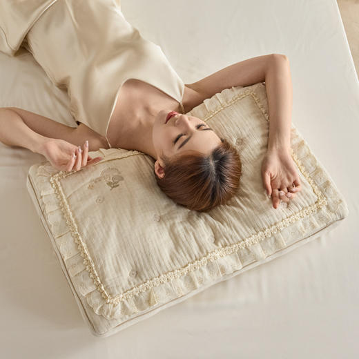 自然醒双层二合一可拆花边棉麻蚕丝枕XK 商品图4