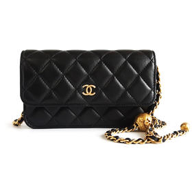 【95新】CHANEL香奈儿AP3071 B02916 9430523C 女士 黑金羊皮金球woc手机包链条包单肩包071025NJS07