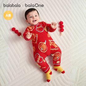 【balaOne】巴拉巴拉童装宝宝内着连体衣2025新款春装半边绒喜庆