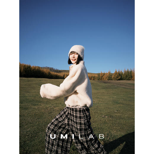 UMILAB｜枫叶*复古日系 进口羊毛肌理面料立裁巨遮肉松紧腰格纹裤P1301W 商品图2