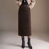 垂坠感毛呢直筒裙高腰开叉包臀一步裙，中长款显瘦半身裙MYX-MND-95868-L 商品缩略图0