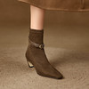 【预售5天】时尚皮带扣高跟弹力女靴秋新款小方头粗跟后拉链瘦瘦靴短靴HP&A2656 商品缩略图2