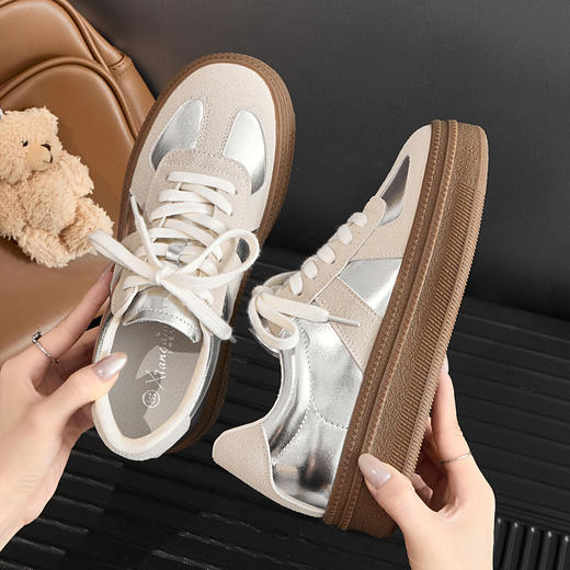 丁摩 复古真皮德训鞋女秋季新款厚底休闲板鞋小白鞋阿甘鞋5ZF-1178 商品图2