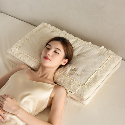 自然醒双层二合一可拆花边棉麻蚕丝枕XK 商品图1
