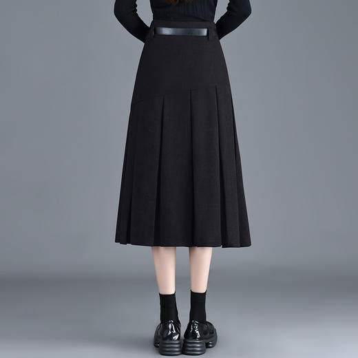 QYM 6990-Y毛呢百褶半身裙高腰裙 商品图2