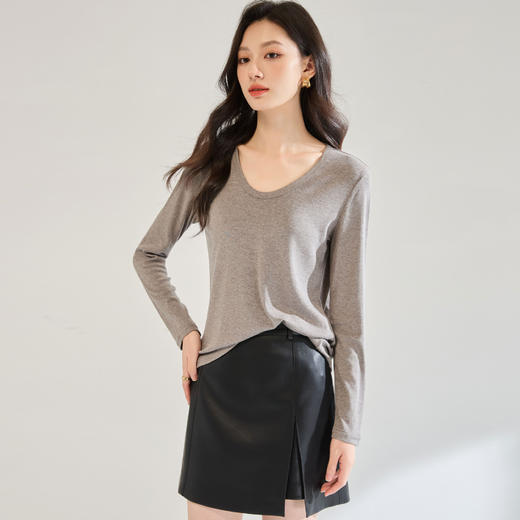 2025秋装新款修身长袖T恤简约通勤百搭圆领显瘦上衣打底衫！ 商品图2