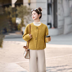 HR YJH5129短款双面羊毛纯色气质外套