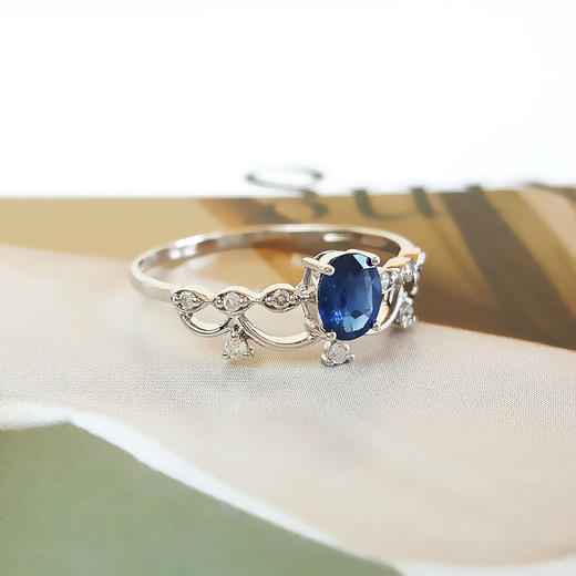 【天然正品】AU750白金镶钻镶天然约0.30克拉蓝宝石（忠贞、沉静）戒指 女士 11.5号（戒圈可改）101025NJM04现售价：1680特价 商品图2