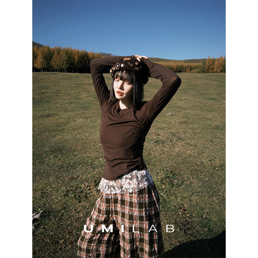 UMILAB｜光晕*绝美叠穿 柔软针织羊毛蕾丝拼接长袖T恤/U领背心T778W 商品图1