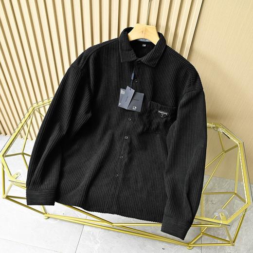 高端复古简约细条灯芯绒加绒保暖打底衬衫 商品图2