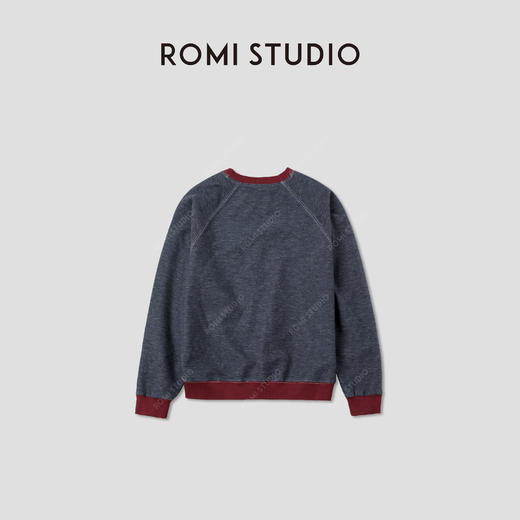 ROMI STUDIO”美式复古”棉质不规则撞色做旧套头卫衣 RWCASY5911【现货】 商品图1
