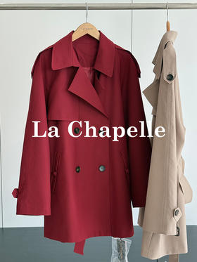 会员福利【原800+质感有型】拉夏贝尔/La Chapelle翻领腰带收腰风衣女双排扣气质英伦风通勤时尚宽松外套秋