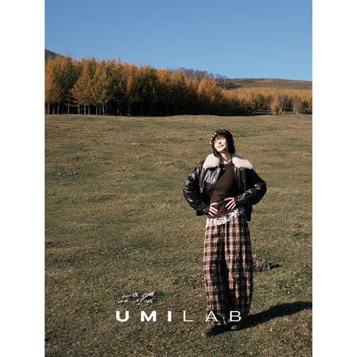 UMILAB｜枫叶*复古日系 进口羊毛肌理面料立裁巨遮肉松紧腰格纹裤P1301W 商品图3