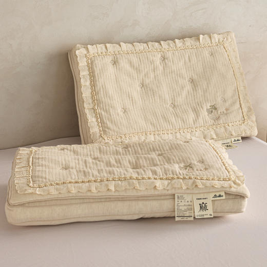 自然醒双层二合一可拆花边棉麻蚕丝枕XK 商品图7