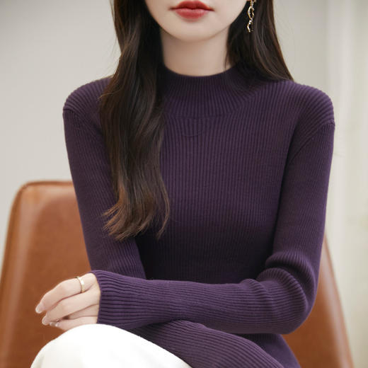 丁摩 不起球纯棉针织毛衣女秋冬新款修身内搭半高领全棉线打底衫上衣5ZF-030 商品图2