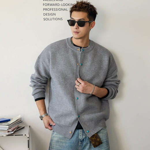 徐太浪【色彩按扣 cleanfit】灰色开衫毛衣男秋冬大码针织衫外套 商品图1