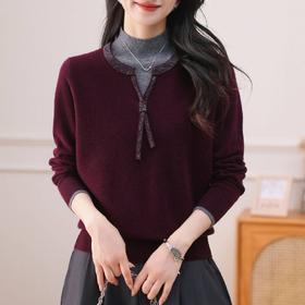 QF 62-741A优雅半高领纯羊毛衫时尚洋气撞色纯色毛衣