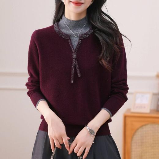 QF 62-741A优雅半高领纯羊毛衫时尚洋气撞色纯色毛衣 商品图0
