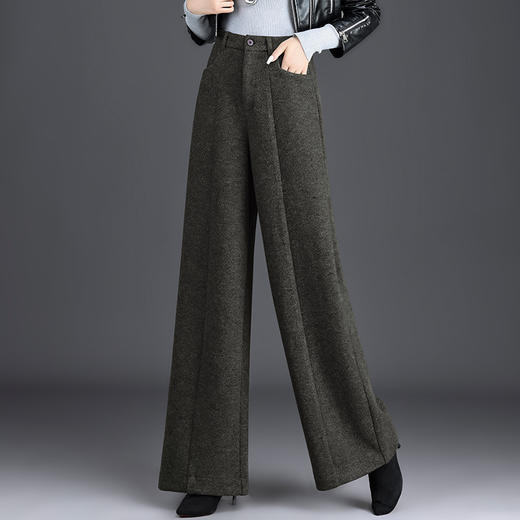 QYM 6993-Y毛呢阔腿裤高腰宽松直筒裤厚款休闲裤 商品图1