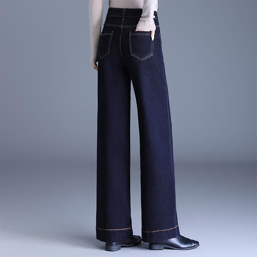 牛仔加绒阔腿裤，垂坠感窄版修身直筒裤MYX-QM-82569-L 商品图2