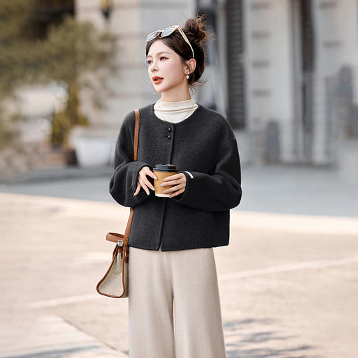 HR YJH5129短款双面羊毛纯色气质外套 商品图3