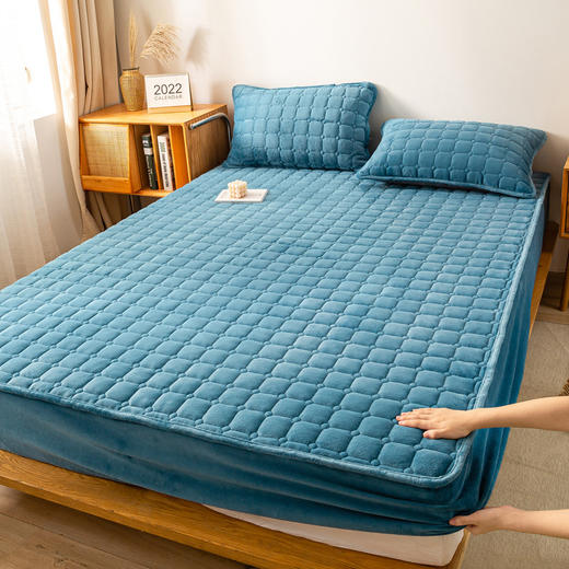 秋冬季加厚牛奶绒床笠三件套夹棉加绒保暖防滑单床笠床罩 商品图1