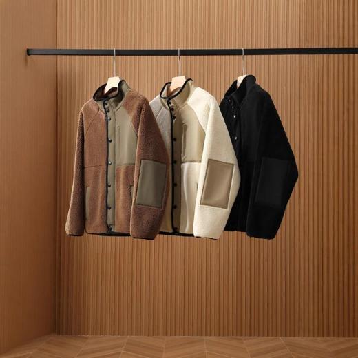 轻奢风 加厚保暖 男女同款羊羔绒拼接立领保暖夹克外套 商品图1