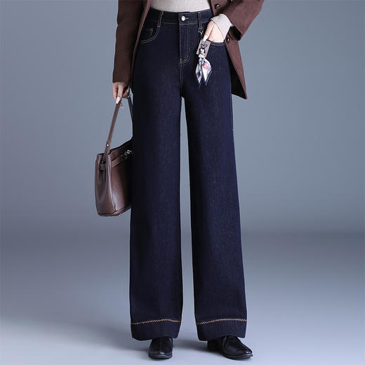 牛仔加绒阔腿裤，垂坠感窄版修身直筒裤MYX-QM-82569-L 商品图0