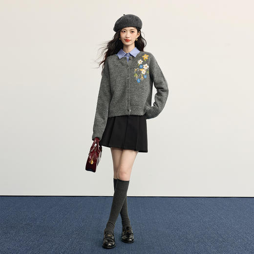 【年货节】熙世界「糯叽叽羊毛开衫」植物系绣花针织毛衣短外套女25秋冬新款 商品图2