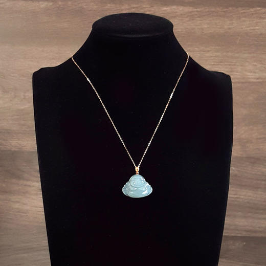 【天然正品】AU750玫瑰金镶天然细腻冰种佛公翡翠吊坠项链 链长：45CM（长度可调节）女性191025XY23 商品图9