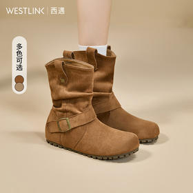 西遇平底勃肯靴女新款秋冬复古丑萌V口西部牛仔靴圆头短靴子V2257216