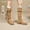 西遇长筒西部牛仔靴女新款秋冬美拉德堆堆靴粗跟不过膝长靴V2257260 商品缩略图0