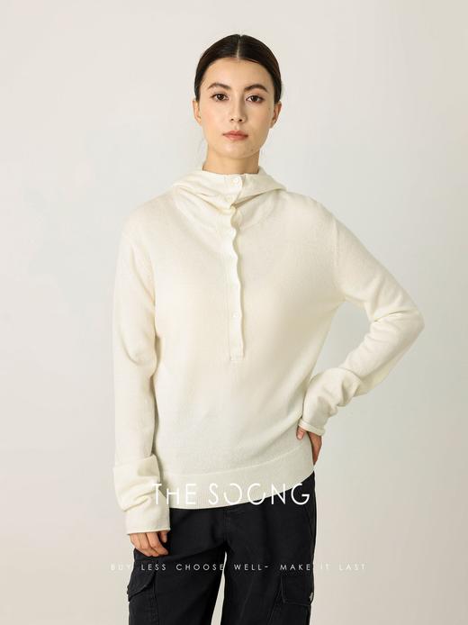 THESOONG|德国进口机织羊毛羊绒高密定染纽扣连帽毛衣女HWMY8004 商品图3
