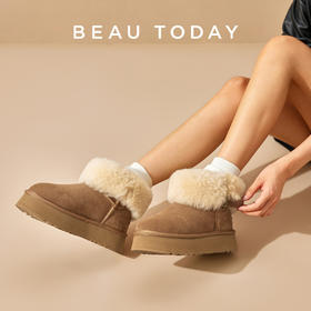 BeauToday 厚底雪地靴女款秋冬加绒棉靴毛毛短靴