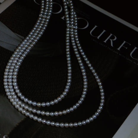 甄珠贝 奢牌珠宝感 淡水ji光正圆4-5mm三层毛衣链 总长约235cm 商品图3