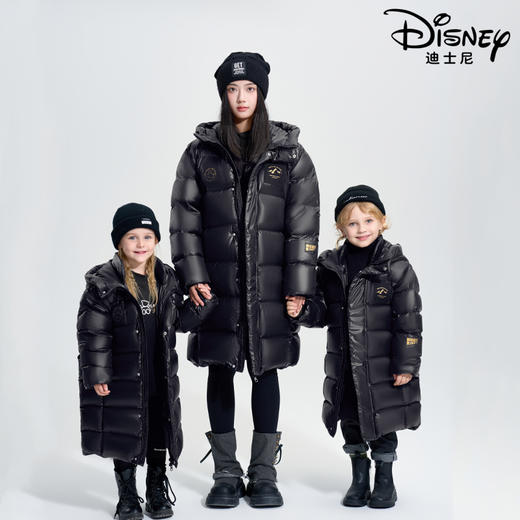 【XH3】Disney迪士尼儿童羽绒服黑金系列男女长款加厚保暖连帽外套 商品图2
