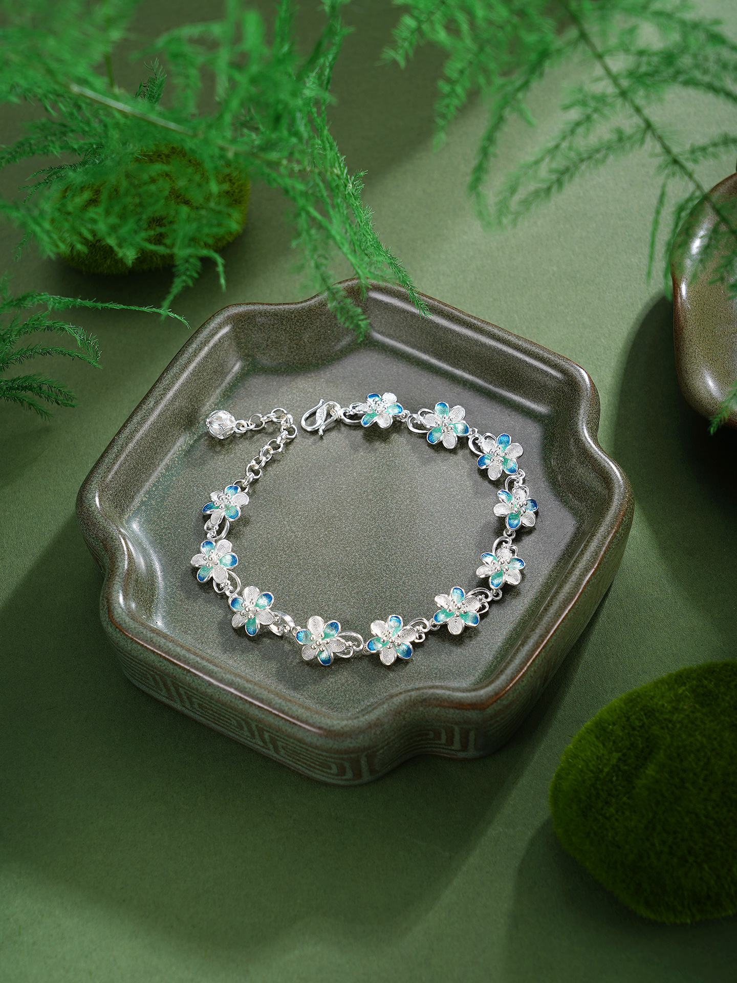 子佩集【相遇花开】S990银手链【MXSL010】花丝珐琅彩2510